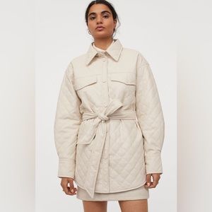 NWT H&M Faux Leather Quilted Shacket - Cream - Size S